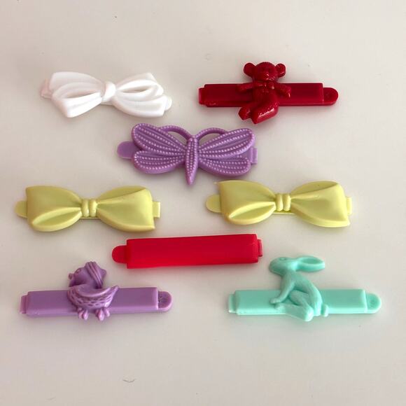 Vintage Plastic Barettes 60s 70s 80s Goody Bear Rabbit Duck Butterfly Kidcore 8 - Picture 10 of 10